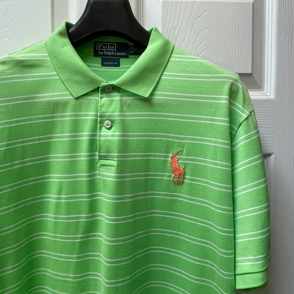 Polo by Ralph Lauren Men's XL Lime Green Striped Polo Embroidered Pony Logo